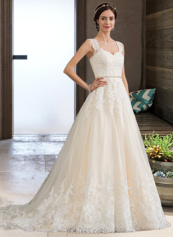 Felicity Ball-Gown/Princess Sweetheart Court Train Tulle Wedding Dress With Beading Sequins UKP0013813