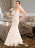 Addyson Trumpet/Mermaid V-neck Court Train Wedding Dress With Lace UKP0013814