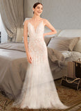 Addyson Trumpet/Mermaid V-neck Court Train Wedding Dress With Lace UKP0013814