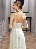 Virginia A-Line V-neck Floor-Length Wedding Dress With Lace Split Front UKP0013815