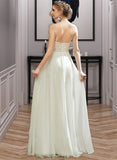 Virginia A-Line V-neck Floor-Length Wedding Dress With Lace Split Front UKP0013815