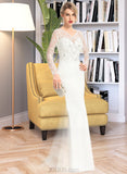 Moriah Trumpet/Mermaid V-neck Sweep Train Stretch Crepe Wedding Dress With Beading Sequins UKP0013816