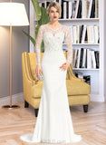 Moriah Trumpet/Mermaid V-neck Sweep Train Stretch Crepe Wedding Dress With Beading Sequins UKP0013816