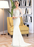 Moriah Trumpet/Mermaid V-neck Sweep Train Stretch Crepe Wedding Dress With Beading Sequins UKP0013816