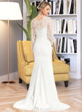 Moriah Trumpet/Mermaid V-neck Sweep Train Stretch Crepe Wedding Dress With Beading Sequins UKP0013816