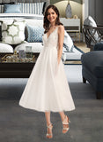 Adalynn A-Line V-neck Tea-Length Wedding Dress UKP0013820