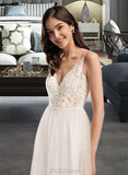 Adalynn A-Line V-neck Tea-Length Wedding Dress UKP0013820