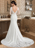 Aria Trumpet/Mermaid Scoop Neck Chapel Train Stretch Crepe Wedding Dress With Beading Sequins UKP0013822