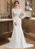 Aria Trumpet/Mermaid Scoop Neck Chapel Train Stretch Crepe Wedding Dress With Beading Sequins UKP0013822