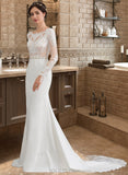 Aria Trumpet/Mermaid Scoop Neck Chapel Train Stretch Crepe Wedding Dress With Beading Sequins UKP0013822