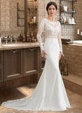 Aria Trumpet/Mermaid Scoop Neck Chapel Train Stretch Crepe Wedding Dress With Beading Sequins UKP0013822