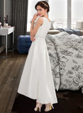 Milagros A-Line Square Neckline Asymmetrical Satin Wedding Dress UKP0013824