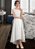 Milagros A-Line Square Neckline Asymmetrical Satin Wedding Dress UKP0013824