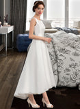 Milagros A-Line Square Neckline Asymmetrical Satin Wedding Dress UKP0013824