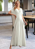 Sanaa A-Line V-neck Floor-Length Wedding Dress With Lace Split Front UKP0013825