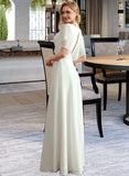 Sanaa A-Line V-neck Floor-Length Wedding Dress With Lace Split Front UKP0013825