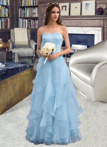 Ashly A-Line Sweetheart Floor-Length Organza Wedding Dress With Cascading Ruffles UKP0013827