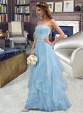 Ashly A-Line Sweetheart Floor-Length Organza Wedding Dress With Cascading Ruffles UKP0013827