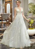 Quinn A-Line V-neck Court Train Wedding Dress With Lace UKP0013829