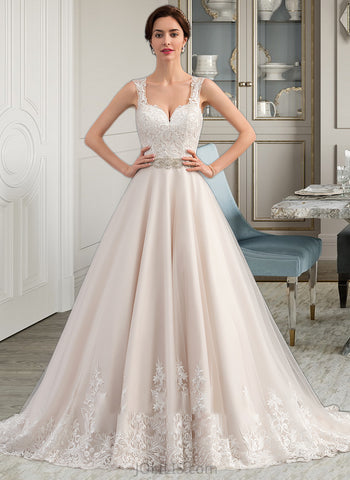 Kaiya Ball-Gown/Princess Sweetheart Court Train Tulle Lace Wedding Dress With Beading UKP0013830