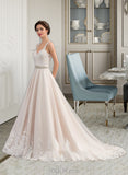 Kaiya Ball-Gown/Princess Sweetheart Court Train Tulle Lace Wedding Dress With Beading UKP0013830