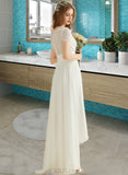 Paula A-Line V-neck Asymmetrical Chiffon Lace Wedding Dress UKP0013831