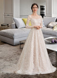 Justice Ball-Gown/Princess Illusion Court Train Lace Wedding Dress UKP0013832