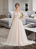 Justice Ball-Gown/Princess Illusion Court Train Lace Wedding Dress UKP0013832