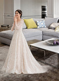 Justice Ball-Gown/Princess Illusion Court Train Lace Wedding Dress UKP0013832