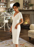 Sam Sheath/Column V-neck Knee-Length Wedding Dress UKP0013833