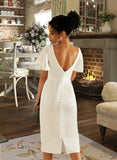 Sam Sheath/Column V-neck Knee-Length Wedding Dress UKP0013833