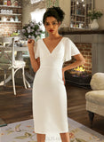 Sam Sheath/Column V-neck Knee-Length Wedding Dress UKP0013833