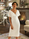 Sam Sheath/Column V-neck Knee-Length Wedding Dress UKP0013833