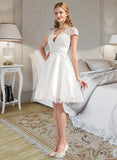 Simone A-Line V-neck Knee-Length Tulle Wedding Dress With Lace Beading Appliques Lace Sequins UKP0013835