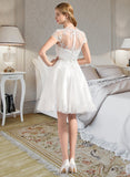 Simone A-Line V-neck Knee-Length Tulle Wedding Dress With Lace Beading Appliques Lace Sequins UKP0013835