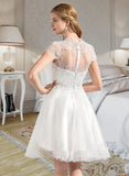 Simone A-Line V-neck Knee-Length Tulle Wedding Dress With Lace Beading Appliques Lace Sequins UKP0013835