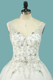 Wedding Dress V Neck Beaded Bodice A Line Tulle With Embroidery And Beads