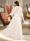 Elle A-Line V-neck Floor-Length Wedding Dress With Lace UKP0013836