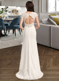 Lilith Sheath/Column V-neck Sweep Train Wedding Dress With Lace UKP0013838