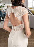 Lilith Sheath/Column V-neck Sweep Train Wedding Dress With Lace UKP0013838