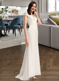 Lilith Sheath/Column V-neck Sweep Train Wedding Dress With Lace UKP0013838