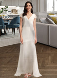 Lilith Sheath/Column V-neck Sweep Train Wedding Dress With Lace UKP0013838