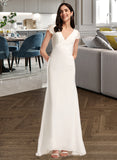 Lilith Sheath/Column V-neck Sweep Train Wedding Dress With Lace UKP0013838