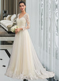 Sophia Ball-Gown/Princess V-neck Sweep Train Tulle Wedding Dress UKP0013839