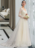 Sophia Ball-Gown/Princess V-neck Sweep Train Tulle Wedding Dress UKP0013839