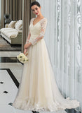 Sophia Ball-Gown/Princess V-neck Sweep Train Tulle Wedding Dress UKP0013839