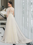 Sophia Ball-Gown/Princess V-neck Sweep Train Tulle Wedding Dress UKP0013839