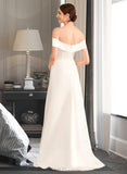 Lindsey A-Line Off-the-Shoulder Sweep Train Wedding Dress With Ruffle Split Front UKP0013840