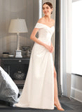 Lindsey A-Line Off-the-Shoulder Sweep Train Wedding Dress With Ruffle Split Front UKP0013840