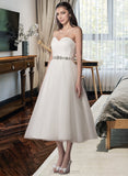 Minnie A-Line Sweetheart Tea-Length Tulle Wedding Dress With Ruffle Beading Sequins UKP0013842